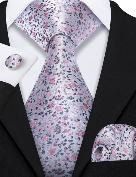 Elegant Spring Style Flower Necktie Hanky Cufflinks Men Tie Set