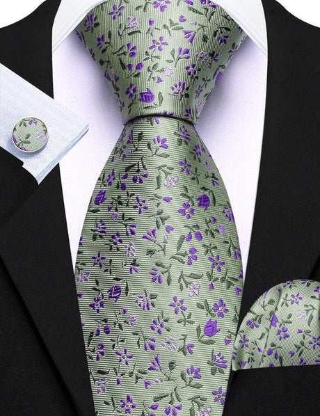 Elegant Spring Style Flower Necktie Hanky Cufflinks Men Tie Set