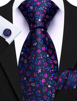 Elegant Spring Style Flower Necktie Hanky Cufflinks Men Tie Set