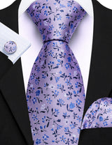 Elegant Spring Style Flower Necktie Hanky Cufflinks Men Tie Set