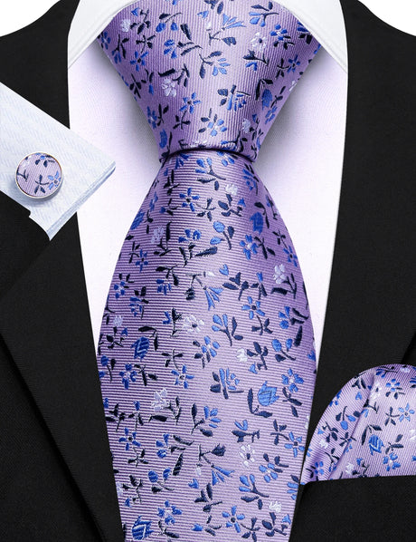 Elegant Spring Style Flower Necktie Hanky Cufflinks Men Tie Set