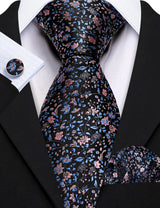 Elegant Spring Style Flower Necktie Hanky Cufflinks Men Tie Set