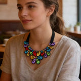 Elegant Transparent Resin Multicolored Flowers Necklace