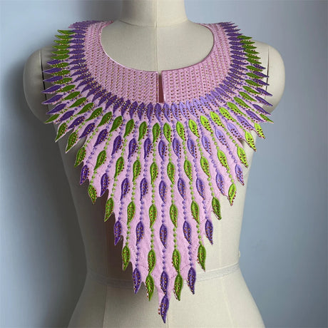 Pink Embroidered Rhinestone Colorful Necklace