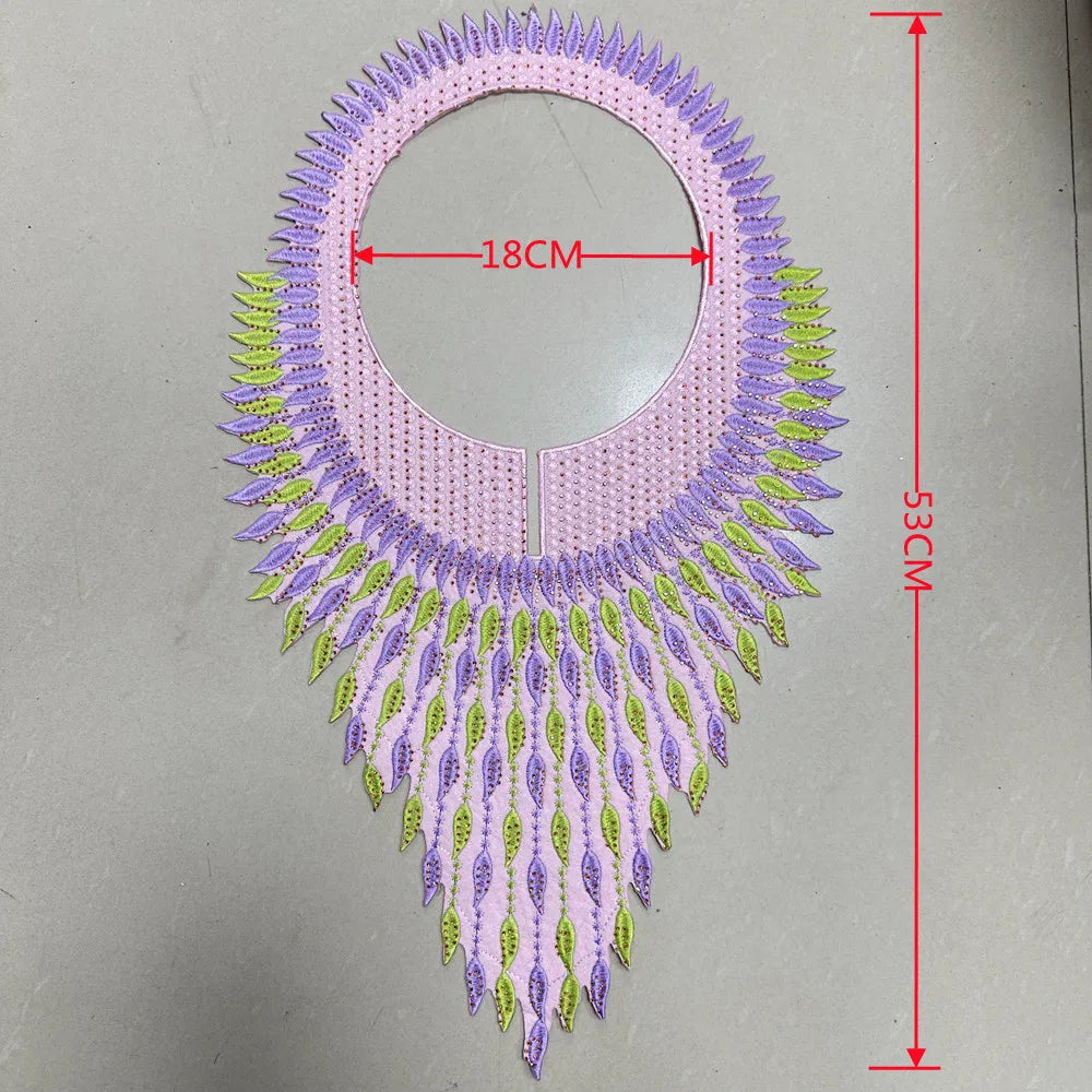 Size of Embroidered Rhinestone Colorful Necklace