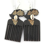 Engraved Shell Africa Map Wooden Earrings