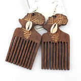 Engraved Shell Africa Map Wooden Earrings