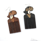 Engraved Shell Africa Map Wooden Earrings