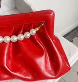 red Envelope Clutches Pearl Handbag