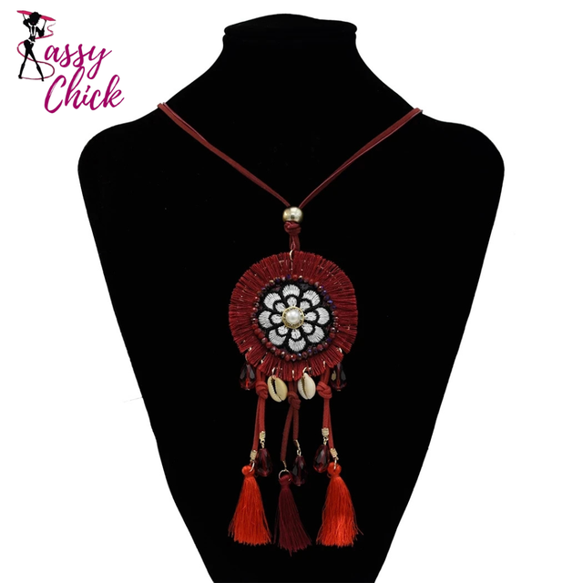 Ethnic Bohemian Gypsy Thread Long Tassel Necklaces Sassy Chick Logo