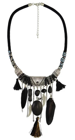 Black Ethnic Bohemian Gypsy Thread Long Tassel Necklaces