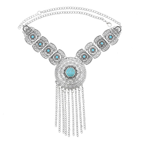 Silver Ethnic Bohemian Gypsy Thread Long Tassel Necklaces