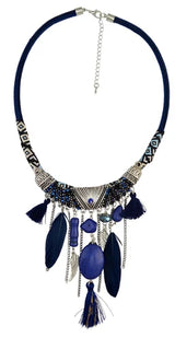 Blue Ethnic Bohemian Gypsy Thread Long Tassel Necklaces