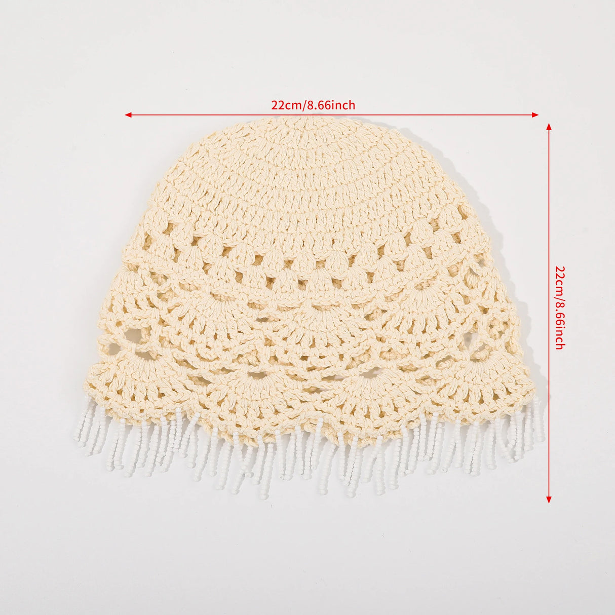Size of Ethnic Hollow Pearl Tassel Knitted Hat Headwrap