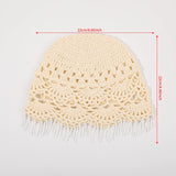 Size of Ethnic Hollow Pearl Tassel Knitted Hat Headwrap