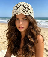 Ethnic Hollow Pearl Tassel Knitted Hat Headwrap
