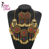 Ethnic Metal Coin Crystal Tassel Tribal Jewelry Sassy Chick Logo