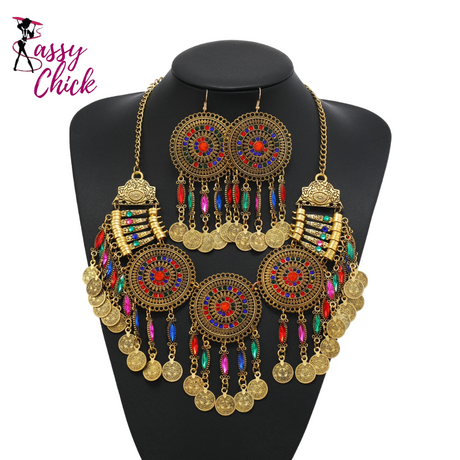 Ethnic Metal Coin Crystal Tassel Tribal Jewelry Sassy Chick Logo