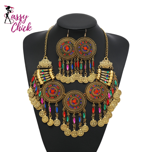 Ethnic Metal Coin Crystal Tassel Tribal Jewelry Sassy Chick Logo