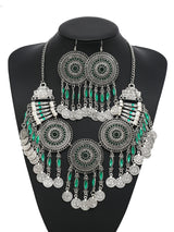Silver Ethnic Metal Coin Crystal Tassel Tribal Jewelry