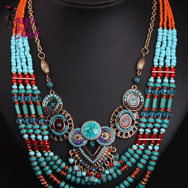 Ethnic Multi-layer Colors Beads Necklace Sassy Chick Logo