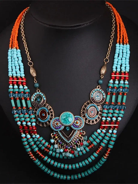 Ethnic Multi-layer Colors Beads Necklace
