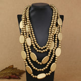 Ethnic Necklace Multi Layer Beads Wood  Necklace gold color