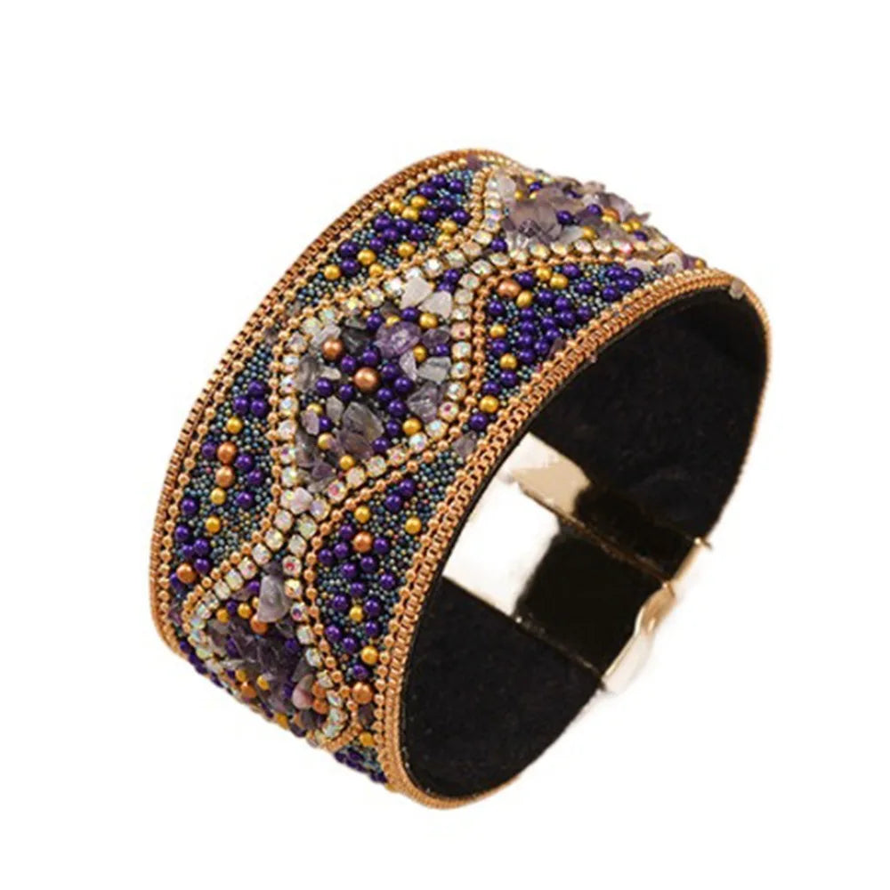 Purple Ethnic Style Bohemian Rhinestone Acrylic Beads Bracelet