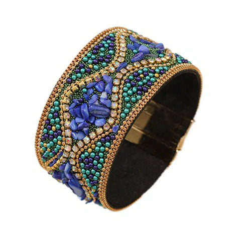 Gold Blue Green Ethnic Style Bohemian Rhinestone Acrylic Beads Bracelet