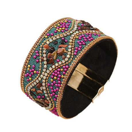 Pink Ethnic Style Bohemian Rhinestone Acrylic Beads Bracelet