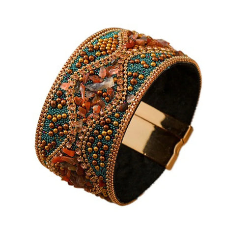 Gold Ethnic Style Bohemian Rhinestone Acrylic Beads Bracelet