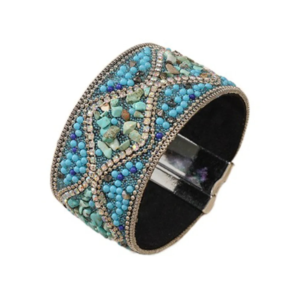 Blue Ethnic Style Bohemian Rhinestone Acrylic Beads Bracelet