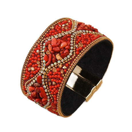 Red Ethnic Style Bohemian Rhinestone Acrylic Beads Bracelet