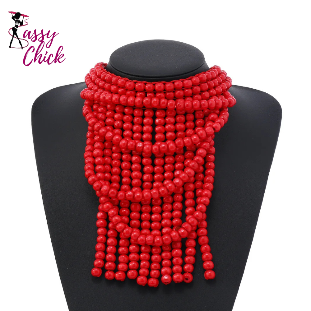 Ethnic Style Bohemian Wood Bead Beaded Necklace Sassy Chick Logo