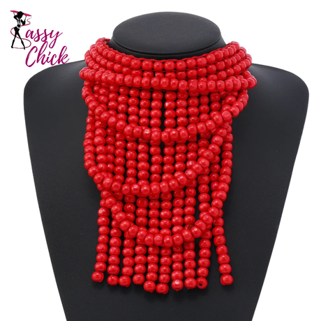 Ethnic Style Bohemian Wood Bead Beaded Necklace Sassy Chick Logo