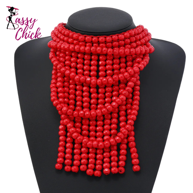 Ethnic Style Bohemian Wood Bead Beaded Necklace Sassy Chick Logo