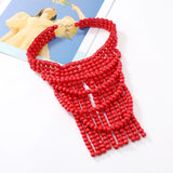 Red Ethnic Style Bohemian Wood Bead Beaded Necklace
