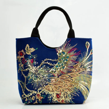 blue peacock embroidery handbag