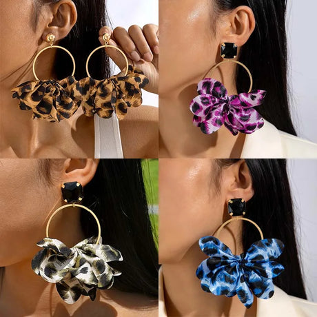 Collection of Exaggerated Black Crystal Geometric Circle Petal Pendant Earring