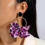 Purple Exaggerated Black Crystal Geometric Circle Petal Pendant Earring