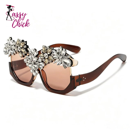 Exaggerated Luxury Statement Floral Rhinestone Sunglasses Sassy Chick Logo