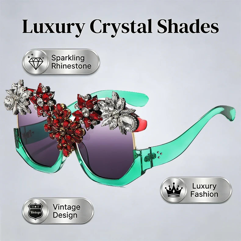 Exaggerated Luxury Statement Floral Rhinestone Sunglasses