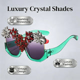 Exaggerated Luxury Statement Floral Rhinestone Sunglasses