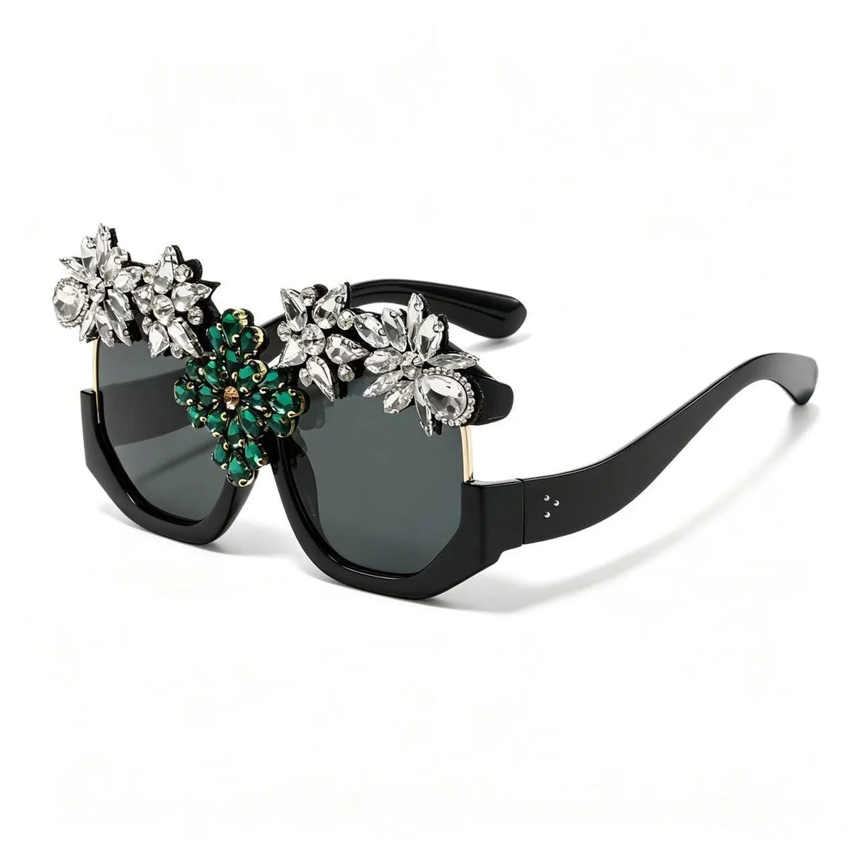 Black Exaggerated Luxury Statement Floral Rhinestone Sunglasses