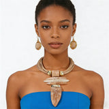 Model Using Exaggerated Resin Horn Pendant  Bohemian Ethnic Jewelry