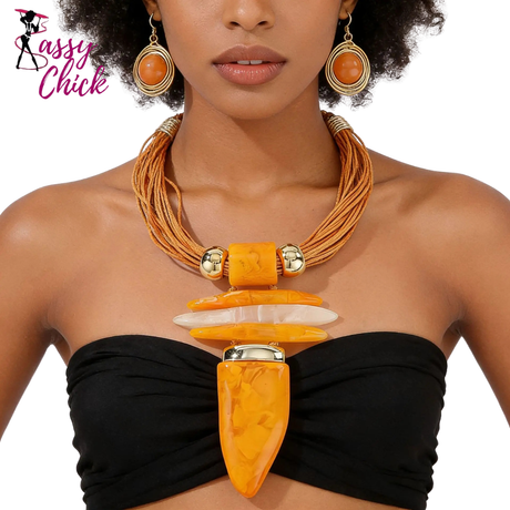 Exaggerated Resin Horn Pendant  Bohemian Ethnic Jewelry Sassy Chick Logo