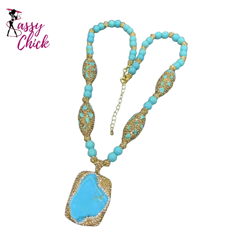 Exaggerated Square Turquoise Natural Stone Jewelry Sassy Chick Logo
