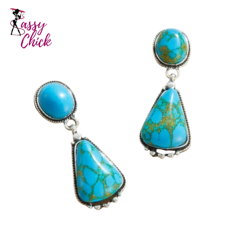 Exquisite Inlaid Imitation Turquoise Geometric Jewelry Sassy Chick Logo