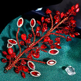 Red Exquisite Rhinestone Bride Crystal Hair Ornament Banquet