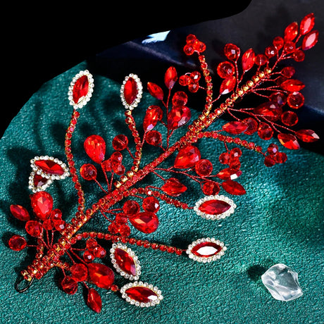 Red Exquisite Rhinestone Bride Crystal Hair Ornament Banquet